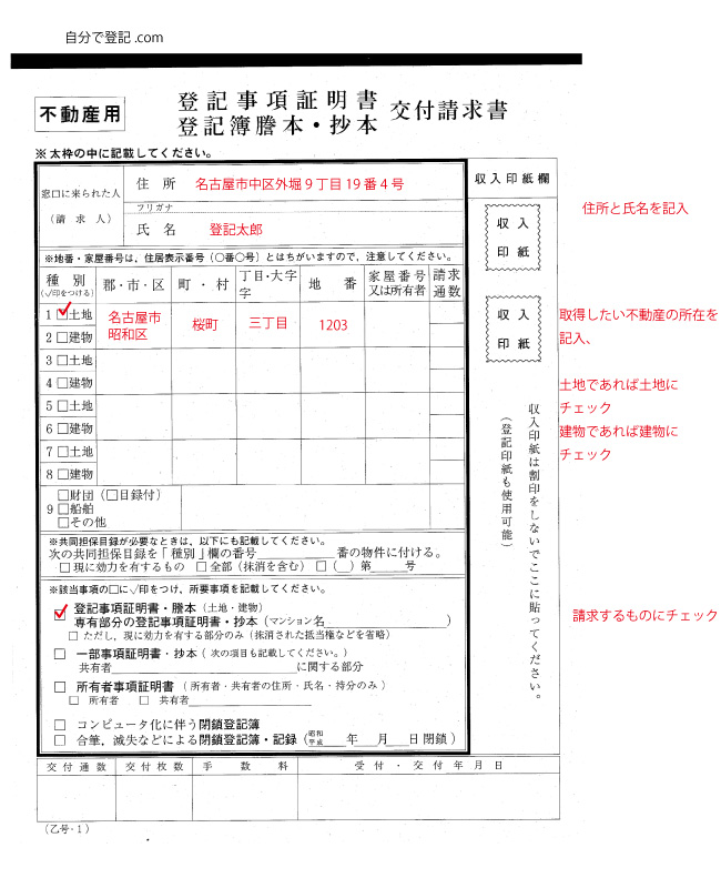 登記事項証明書　交付請求書