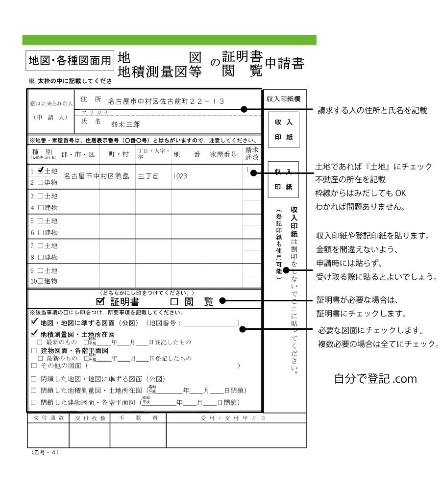 地積測量図　申請書　見本